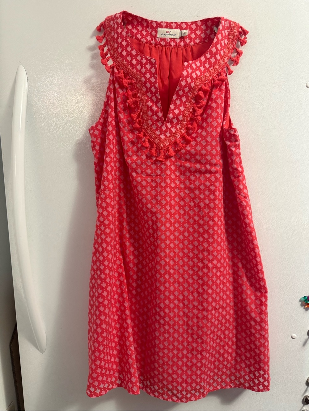 Vineyard Vines Coral Pink Sleeveless Tassel Trim Dress